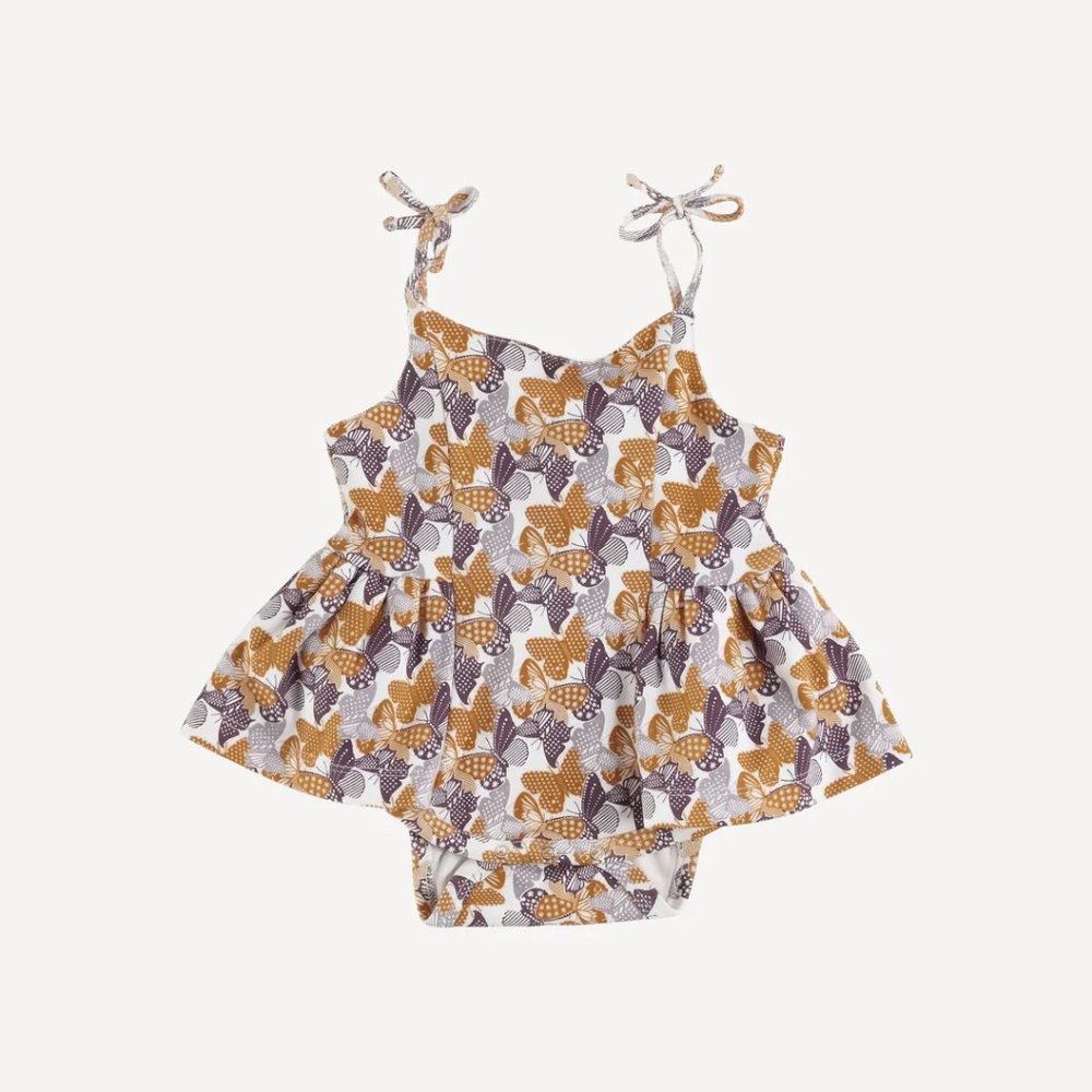 NWT Kate Quinn Plum Mod Butterflies Organic Cotton Spaghetti Tie Strap Ballerina